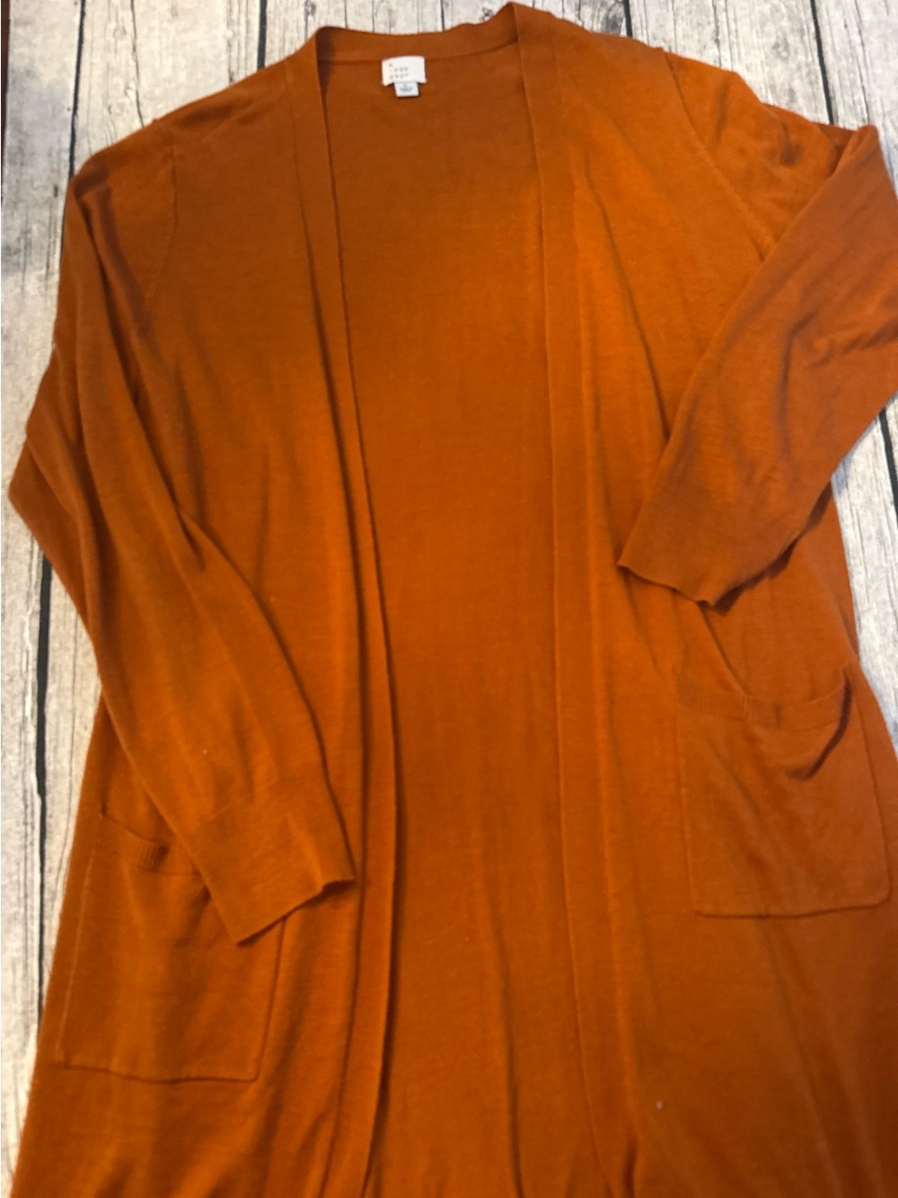 Gorgeous duster long cardigan sweater on burnt orange color